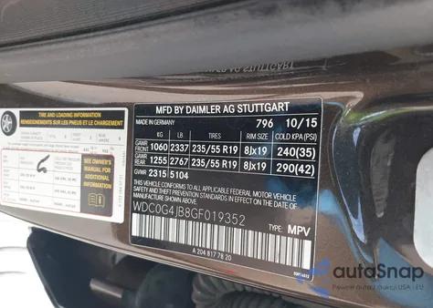 2016 Mercedes-Benz Glc 300 from USA, damaged, VIN WDC0G4JB8GF019352